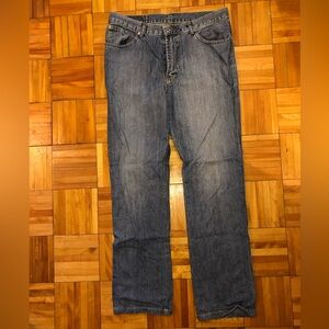 Blue Straight Leg Jeans with Subtle Fading